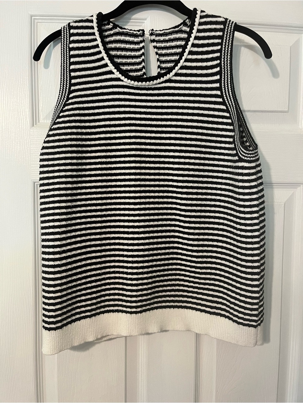 Striped Black & White Knit Sleeveless Tank Top